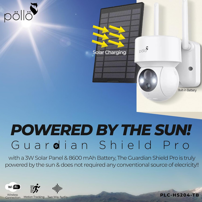 Pollo Pro Solar-Powered Smart Wi-Fi Security Camera PLC-HS204-TB