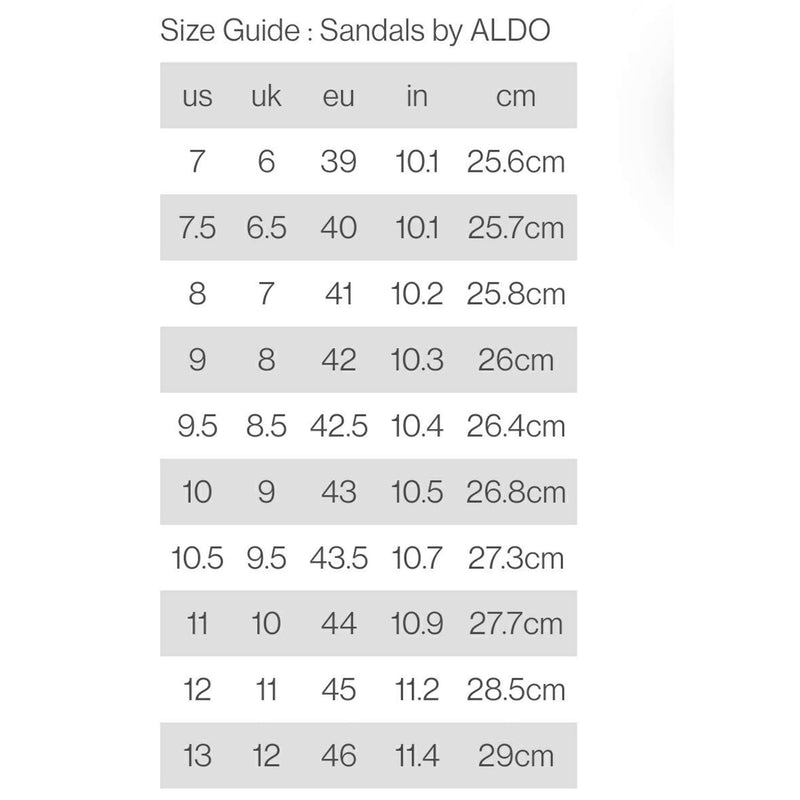 size chart of aldo shoes 